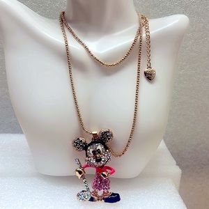 Betsey Johnson Pink HeadTurnable MickeyMouse Pendant Necklace